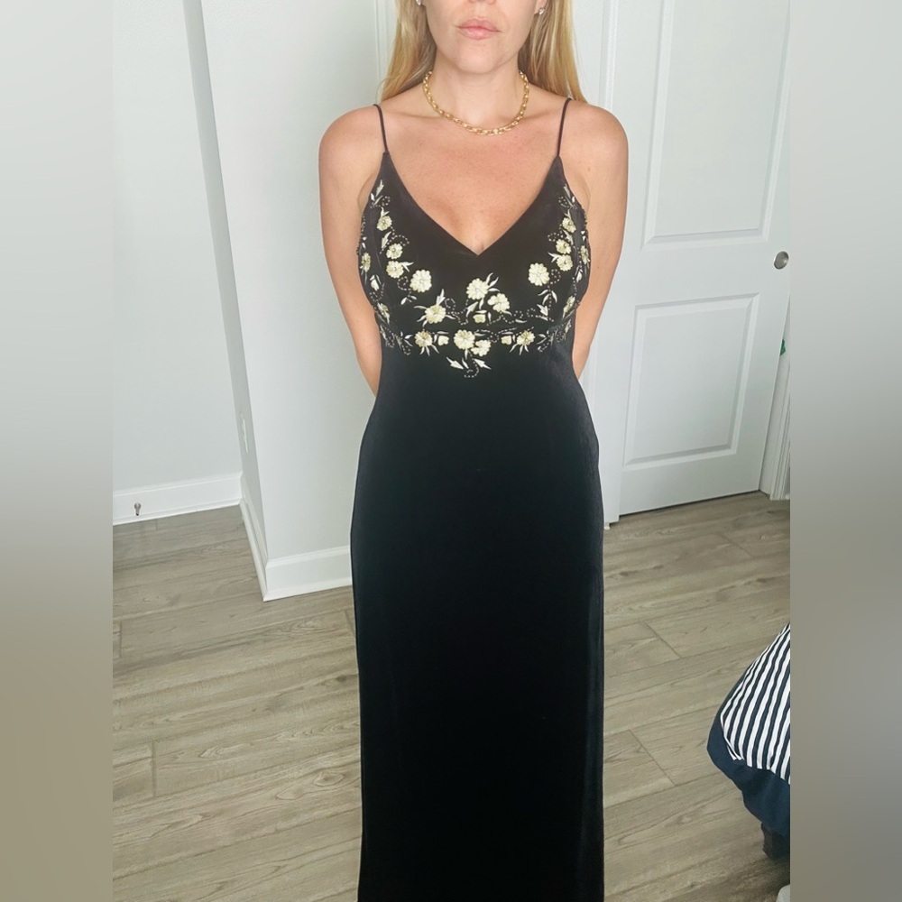 Betsy & Adam Black Dress with Cream Floral Detail